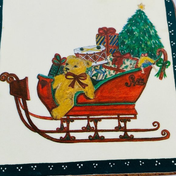Set of 6 Vintage Pimpernel Christmas Coaster Santa's Sleigh Cork Back - Picture 3 of 5